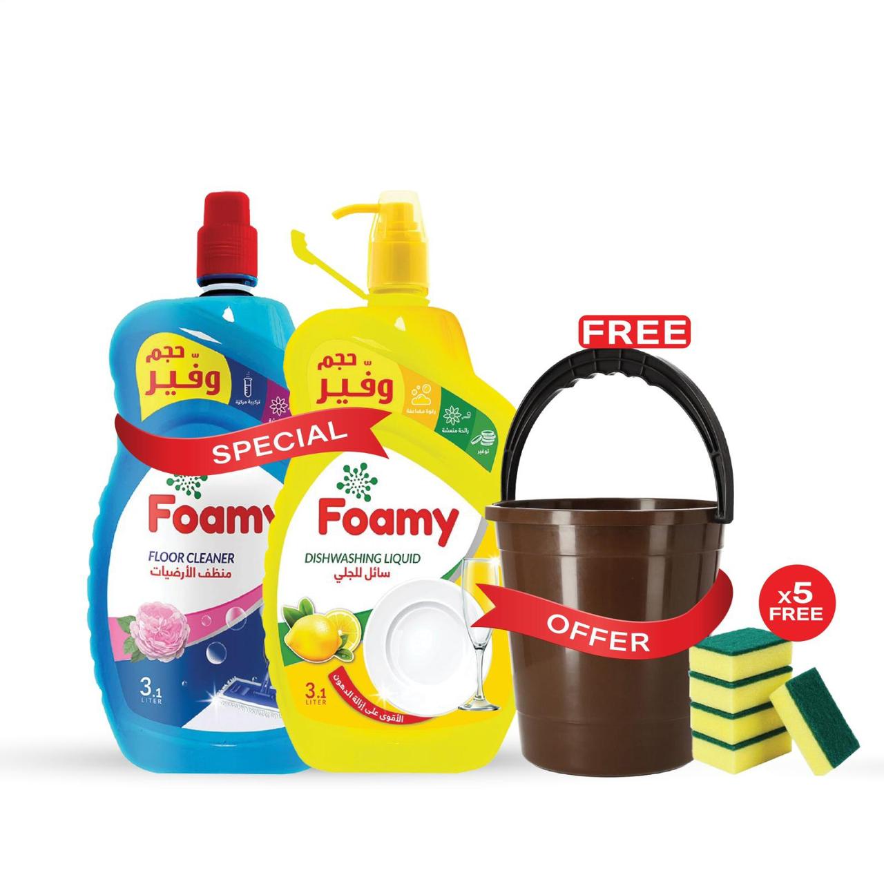 Foamy Floor Cleaner + Dishwashing Liquid + Pail + Scouring sponge Offer